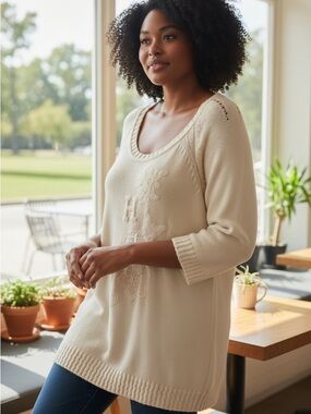 Tommy Hilfiger white/Cream Knit Scoop Neck Tunic Sweater
